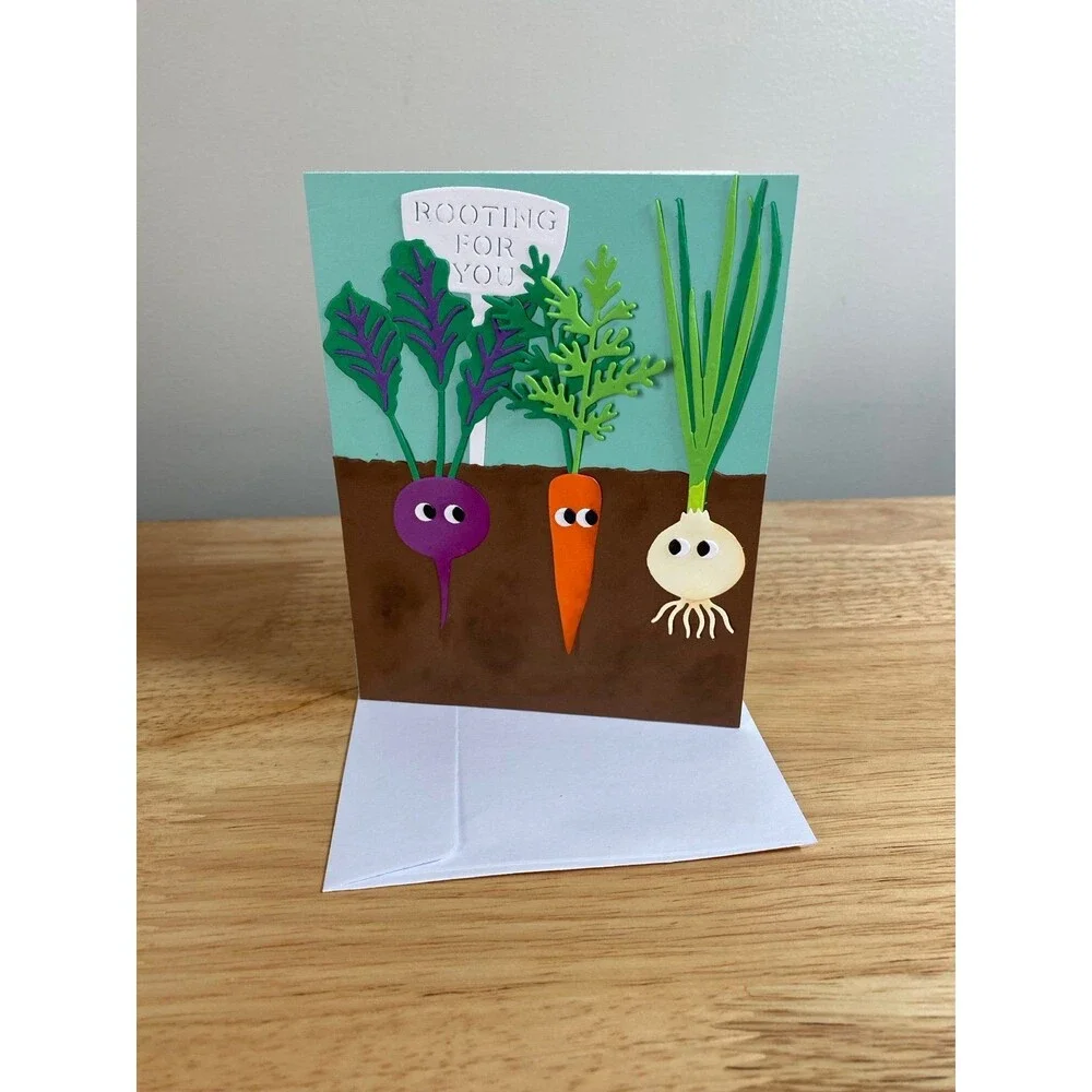 Rooting For You Greeting Card – Handmade Veggie Pun Card – Cute Encouragement